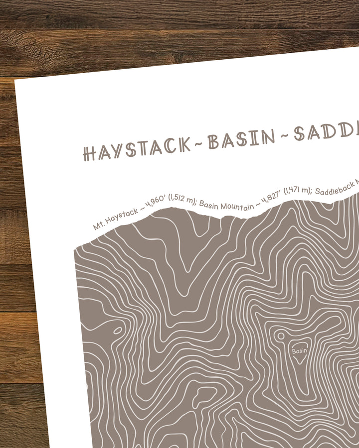 Haystack, Basin &amp; Saddleback Topographic Print – Adirondack Mountain Wall Art