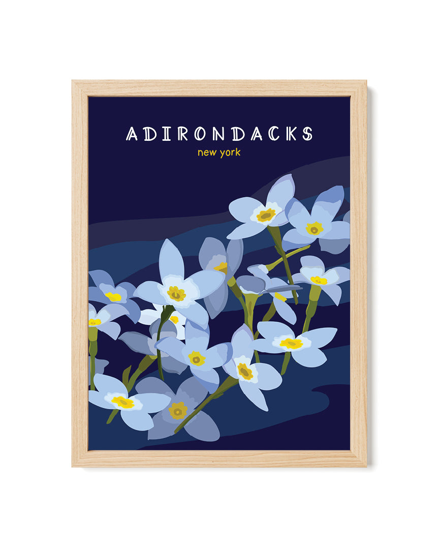 Framed artwork with blue flowers and &
