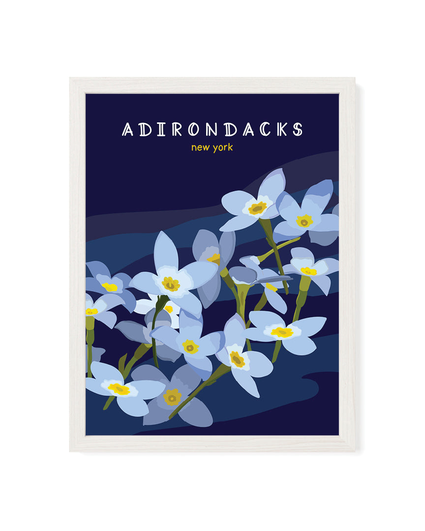Framed artwork with blue flowers and &