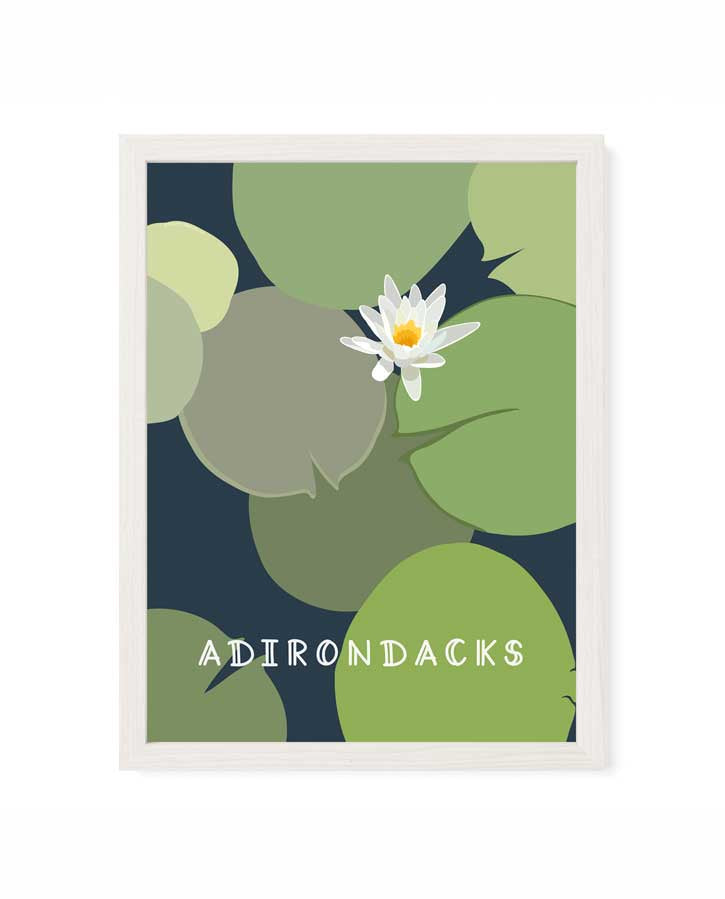 Poster with water lily and green leaves on a blue background, featuring the text &