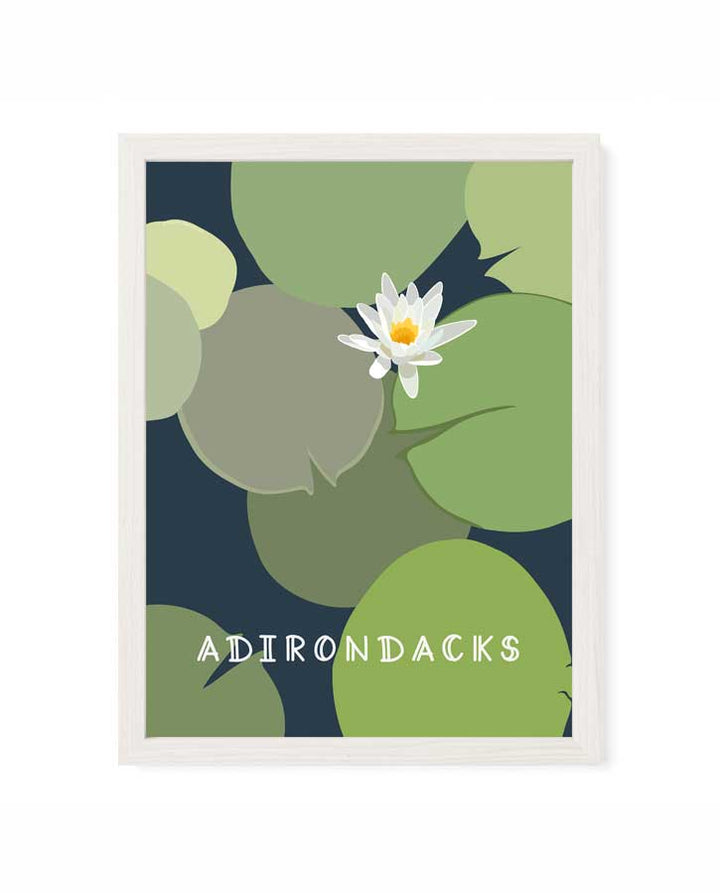Poster with water lily and green leaves on a blue background, featuring the text &